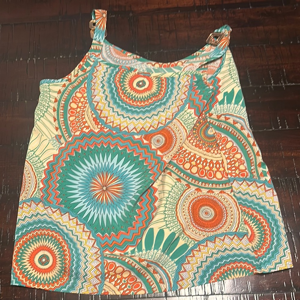 Asymmetrical Blue and Orange Sleeveless Tank Top